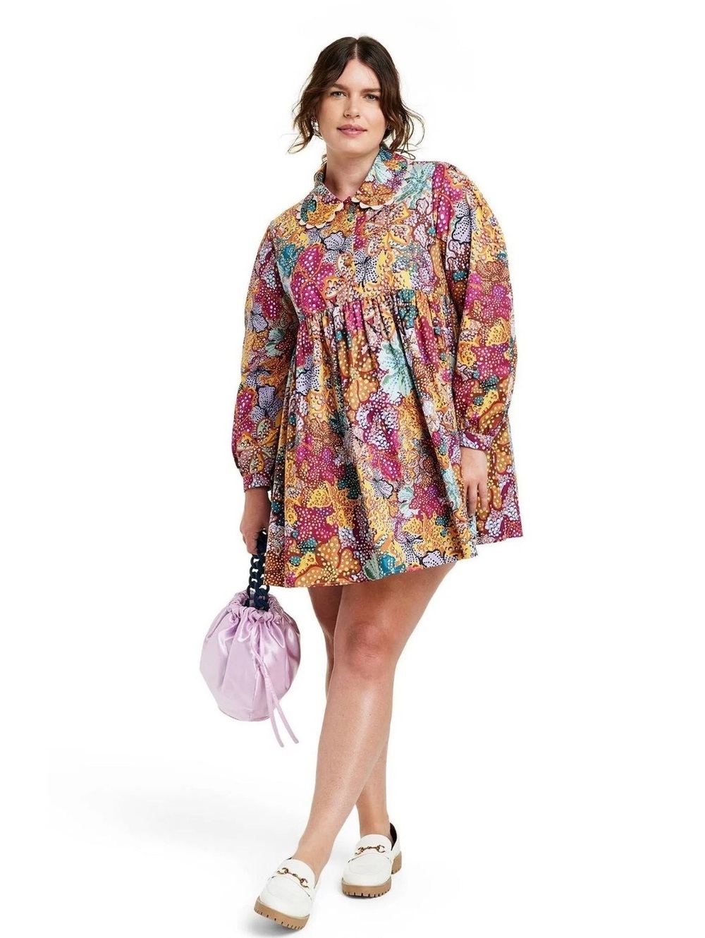 Kika Vargas x Target Anemone Floral Babydoll Mini Dress 1X Cotton Collared